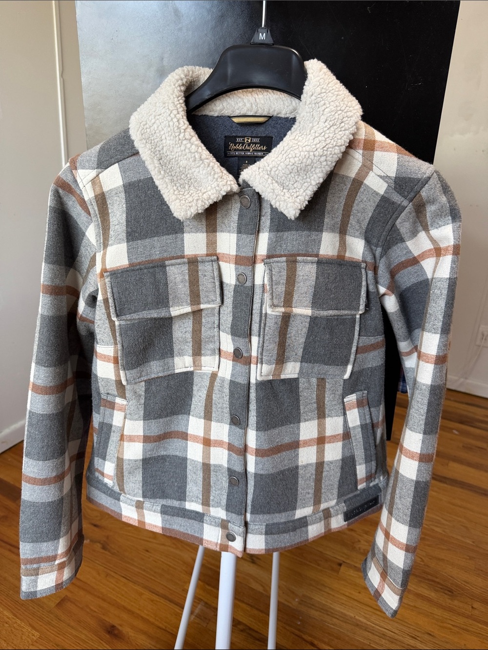 Noble Outfitters Cotton Blend Sherpa Collar Fleece Lined Plaid Jacket -